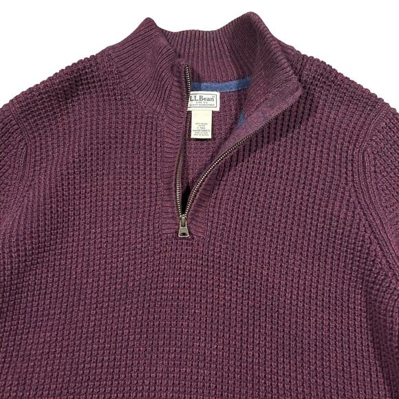 Vintage L.L. Bean Organic Cotton Waffle Sweater Quarter Zip Large Tall - Picture 2 of 5